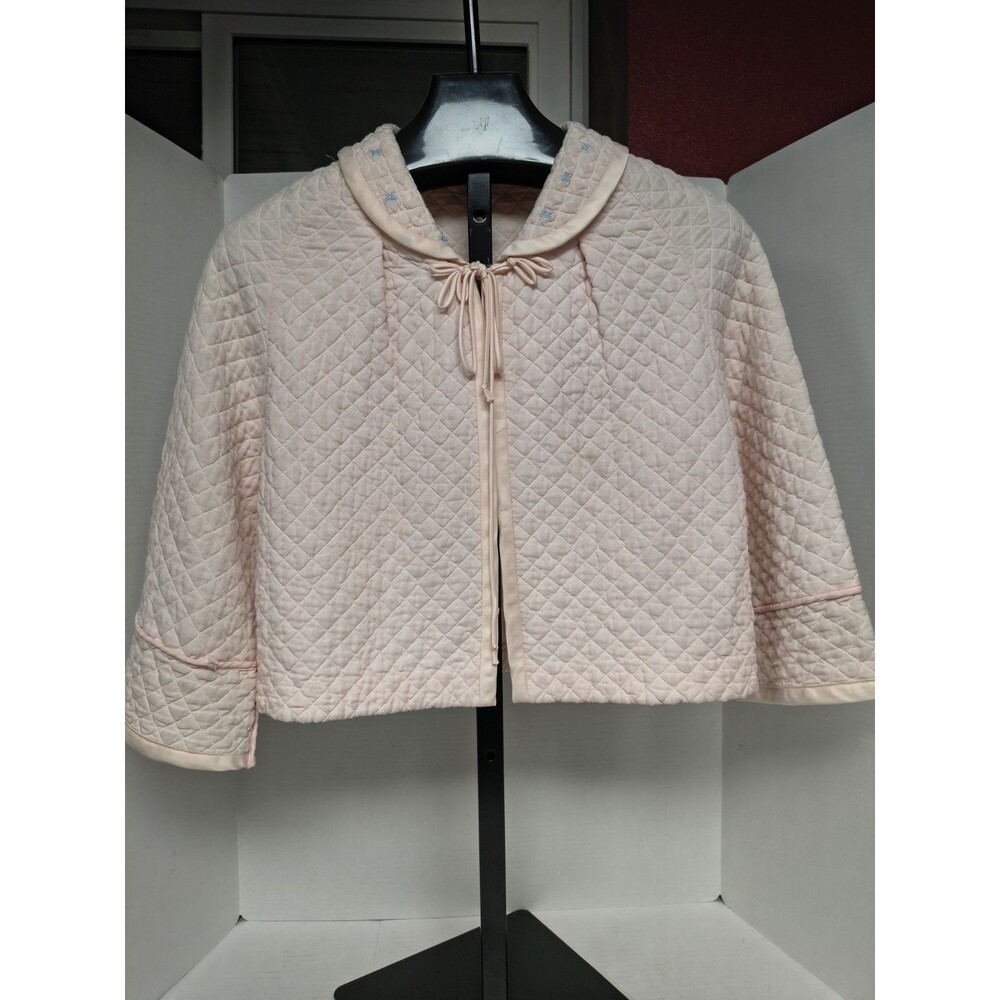 Vtg Barbizon Quilted Pink Bed Jacket Size M Misses Dainty Puff 1950-60s Vintage